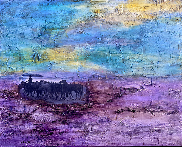 Beach Horses by Raya Dukhan - mixed mixed media on canvas - 20 X 16