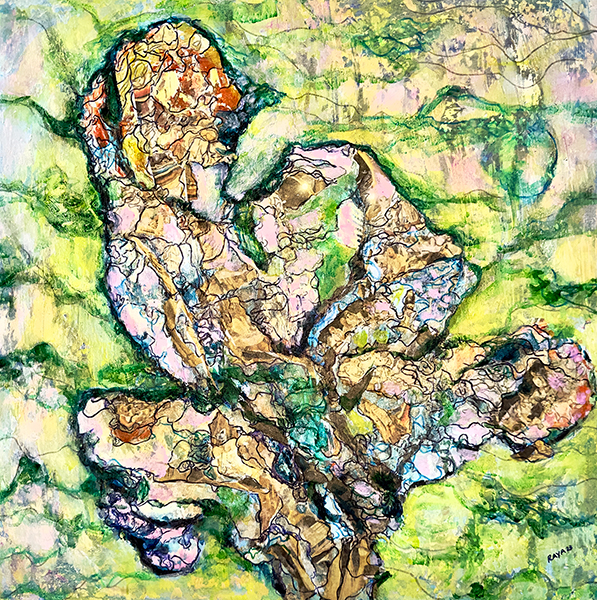 Budding, by Raya Dukhan, connected series - mixed media on canvas - 20 X 20