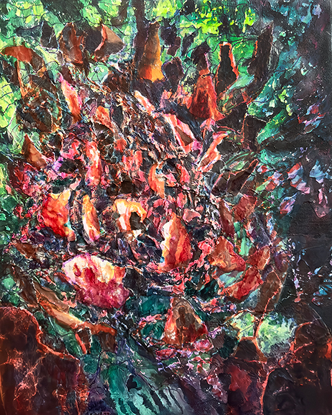 Engulfed, by Raya Dukhan, vanlife series -  mixed media on canvas - 16 X 20
