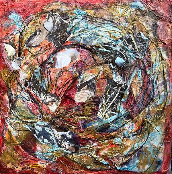 Seaside Nest I by Raya Dukhan - mixed media on canvas - 10 X 10